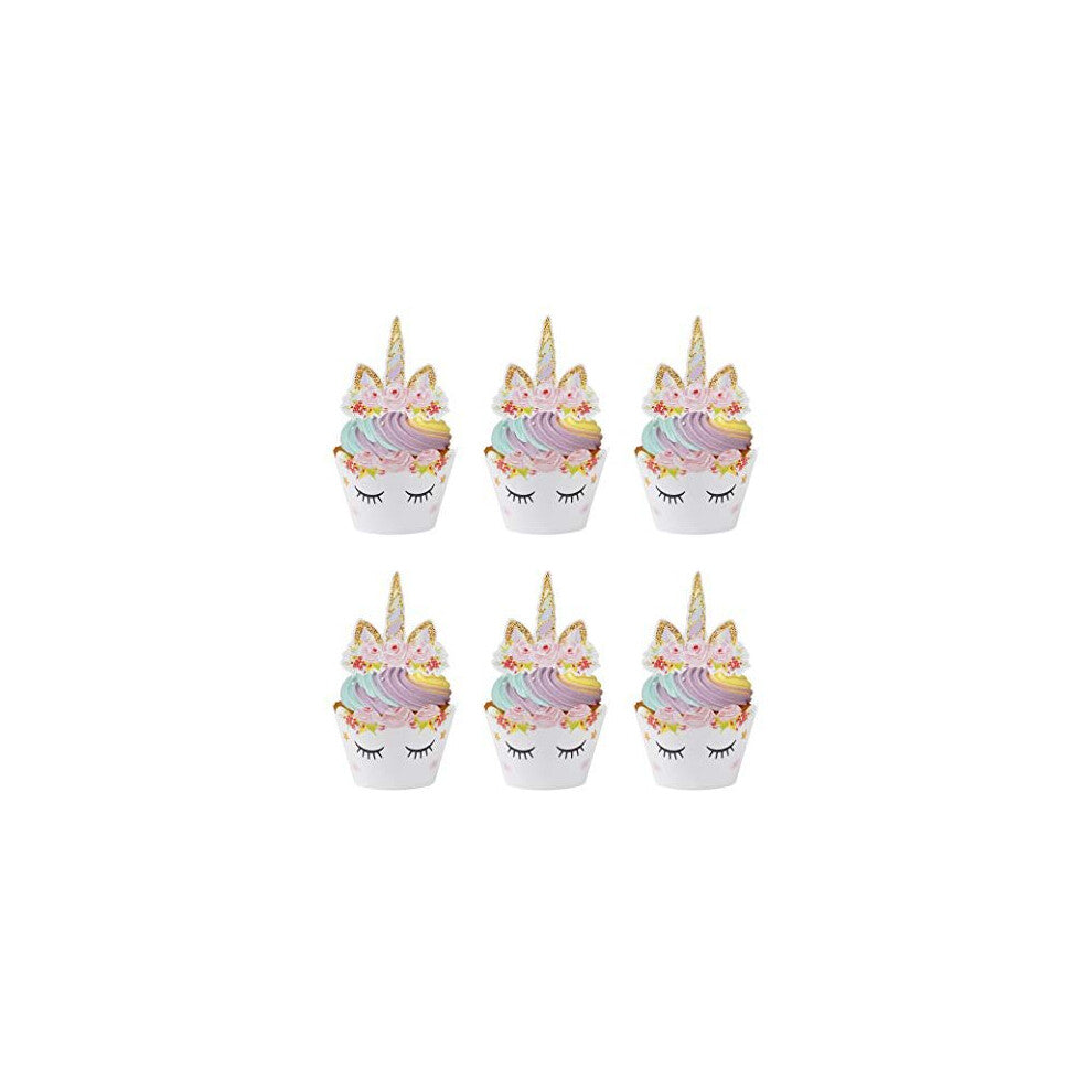 Cupcake Toppers Eyelash Cupcake Wrappers Unicorn Cupcake Wraps Liner Baking Cup for Kids Girls Birthday Themed Party Baby Shower 24 Sets