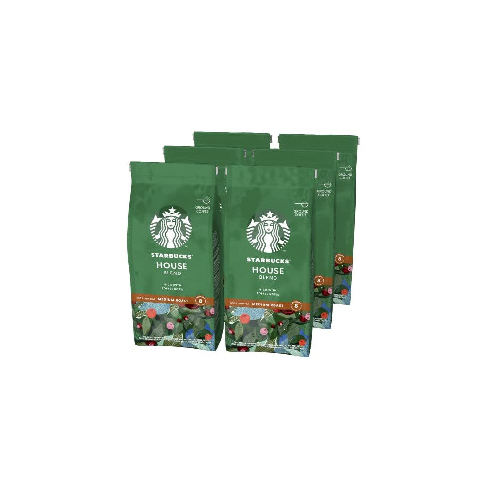 Starbucks House Blend Medium Roast Ground Coffee, 200 g - Balanced, toffee-nut-cocoa notes, Pack of 6