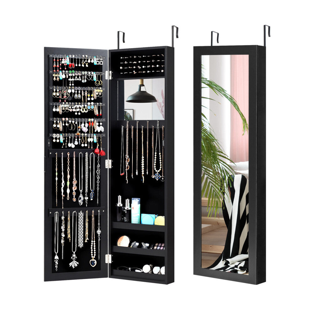 Mirrored Jewelry Cabinet Wall Mounted-Door Hanging Jewelry Armoire