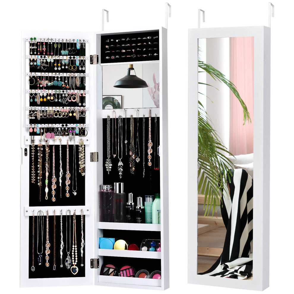Mirrored Jewelry Cabinet Wall Mounted-Door Hanging Jewelry Armoire