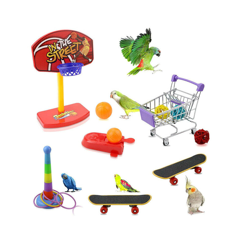 Bird Training Toy Supplies Basketball Stand Lovebird Shopping Cart Bird Toy Shoes Canary Skateboard Parrot Toy Accessories