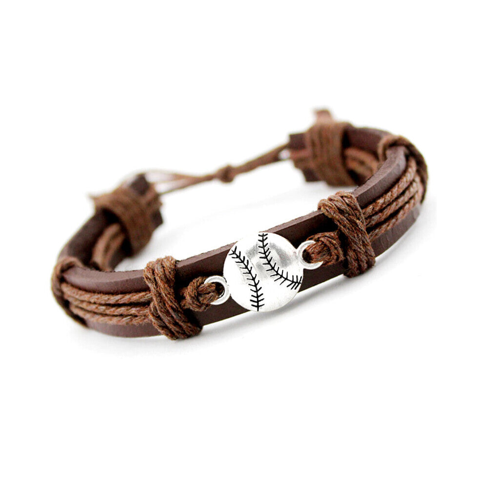 Baseball Softball Soccer Football Volleyball Lacrosse Field Ice Hockey Player Gymnastics Sports Charm Leather Bracelets Jewelry