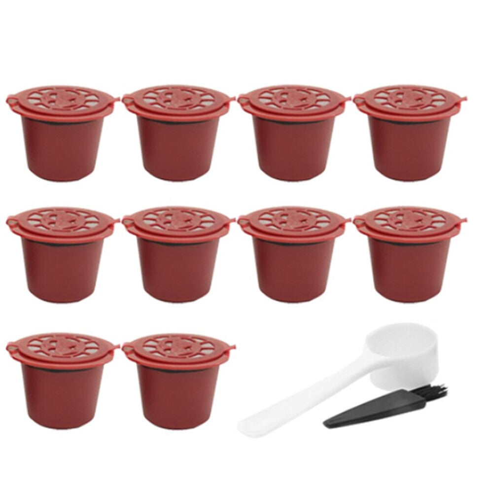 10 Pcs Reusable Refillable Coffee Capsule Filters for with Spoon Brush Kitchen Accessories Coffee Filter Red