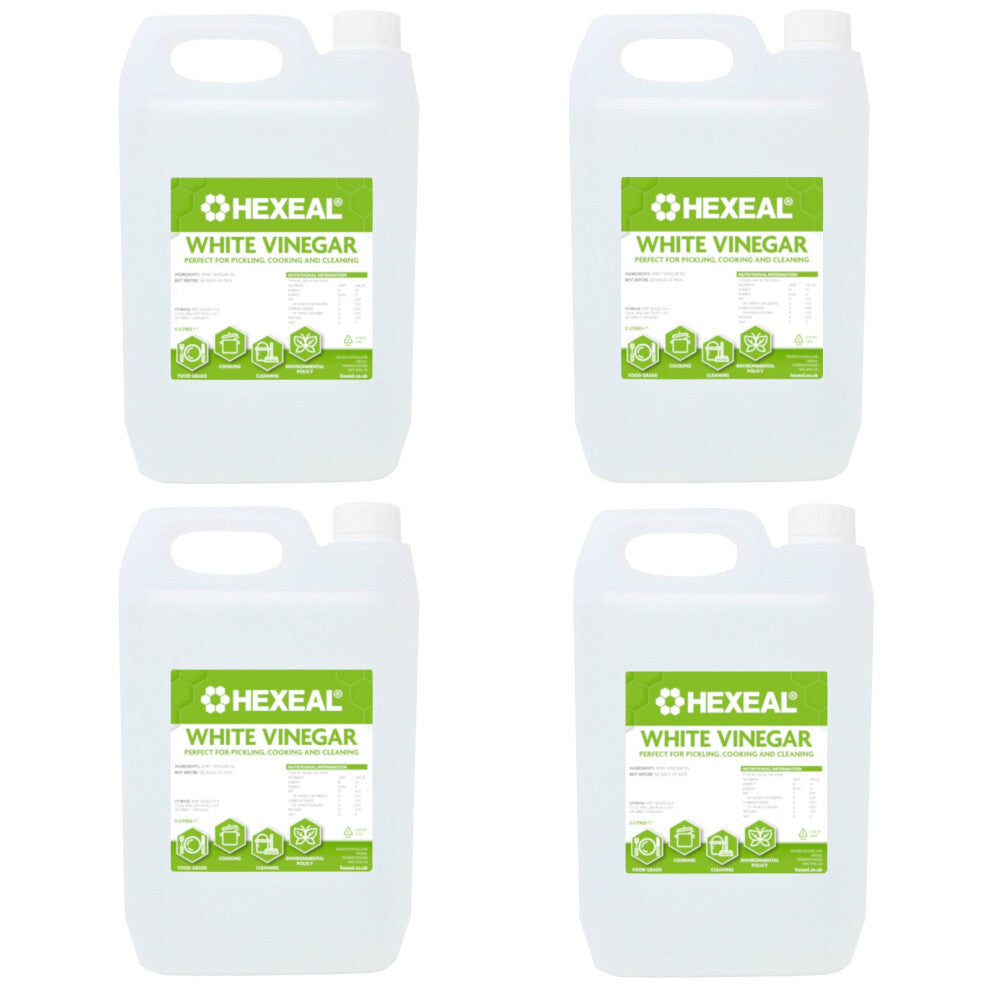 Hexeal White Vinegar 4 x 5L - Food Grade, Versatile for Cooking, Cleaning, Pickling & Baking