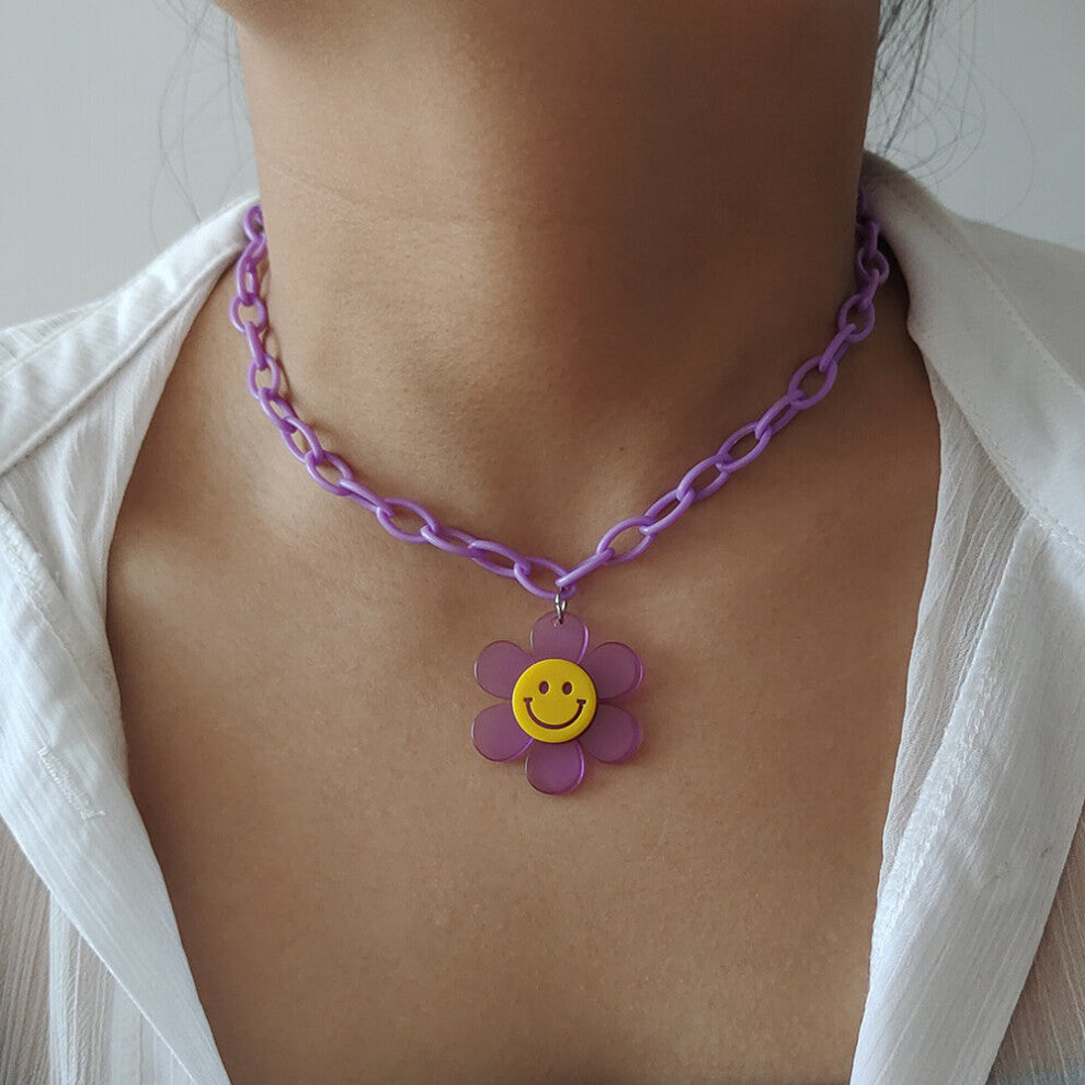 ZX Large Sunflower Face Pendants Necklace for Women Acrylic Chain Chokers Necklace Girls Jewelry