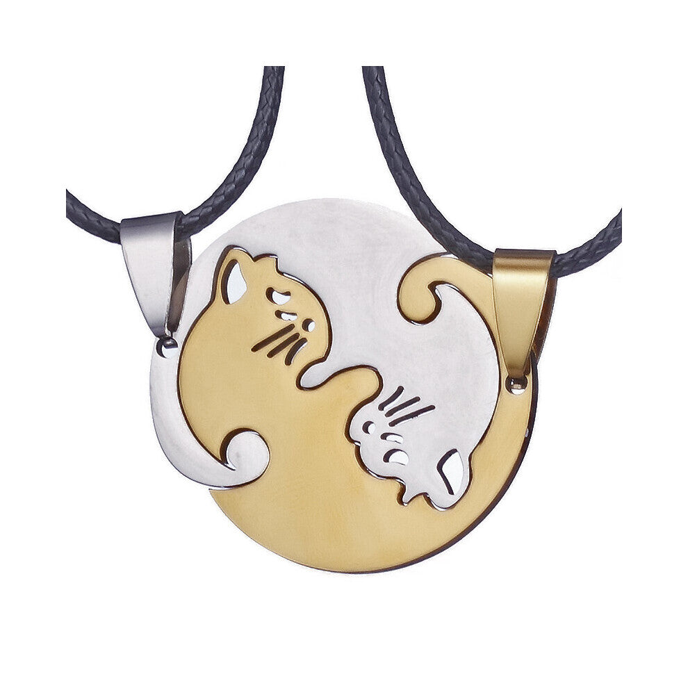 Stainless Steel Pet Cat Kitty Pendant Puzzle Matching Necklace Chain For Couple Lover Valentine