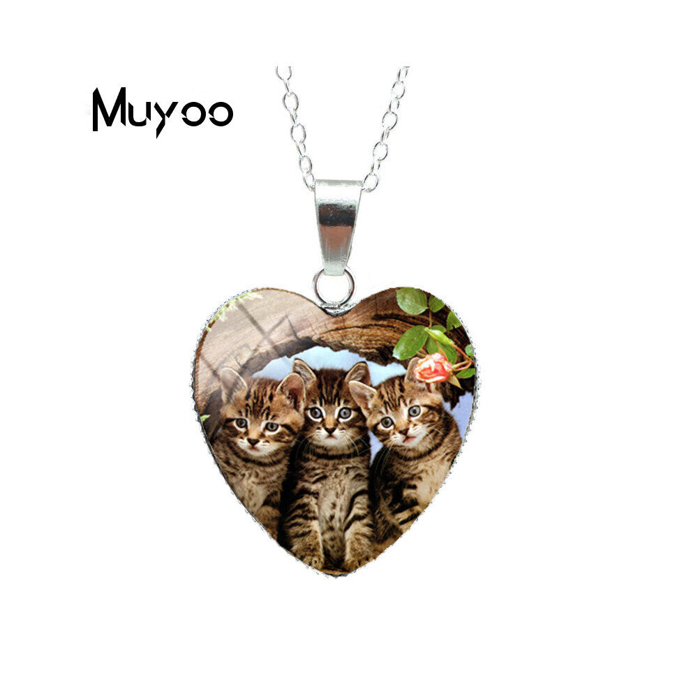 Lovely Kitten Baby Little Cats Sweet Patterns Heart Pendants Kittens Jewelry Chains NecklaceHZ3