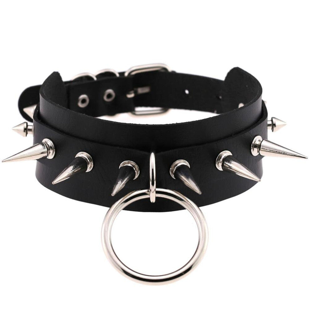 O-Round Punk Rock Gothic Chokers Women Men PU Leather Silver Spike Rivet Stud Collar Necklace Statement Party Jewelry