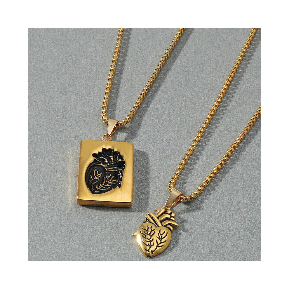 Puzzle Anatomical Heart Pendant Necklaces For Women Men Hip Hop Punk Necklace Couple Jewelry Gift Stainless Steel Chain Bijoux