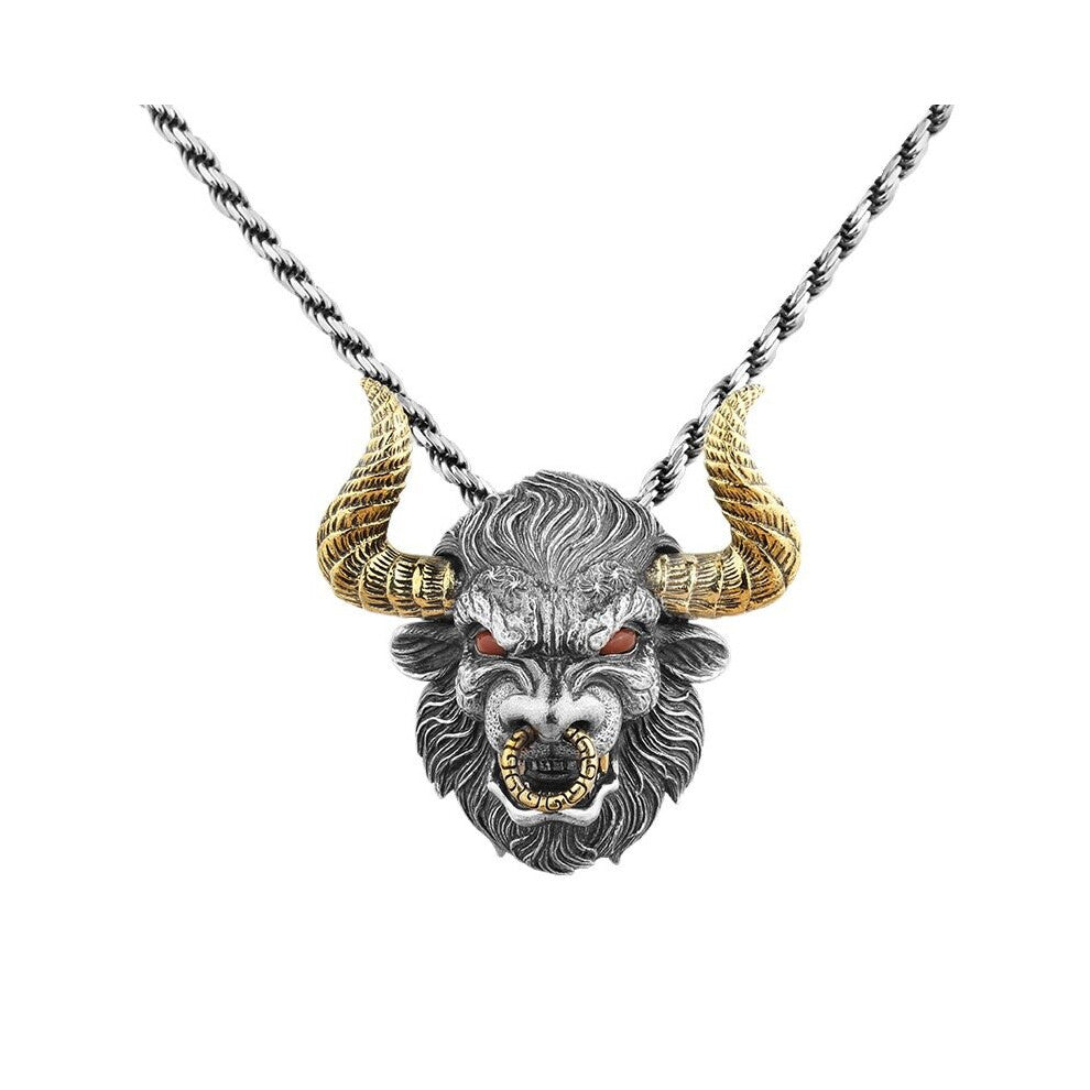 Style Men's Domineering Bull King Pendant Necklace Punk Rock Biker Jewelry