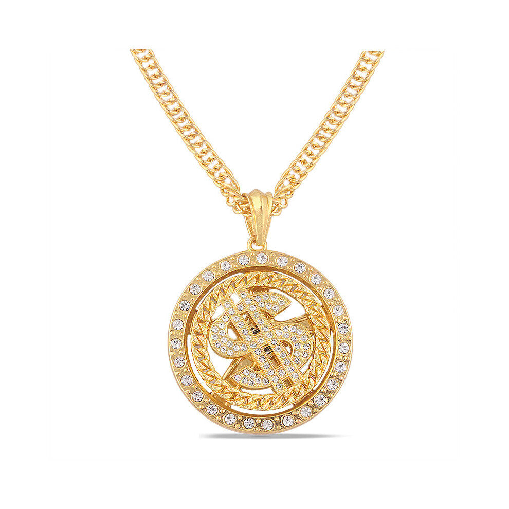 Big Rotatable US Dollar Money Sign Pendant Necklace Men Rapper Hip Hop Punk Long Chain Necklace Women Statement Necklace Gift