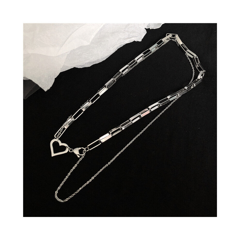 Heart Shape Multilayer Necklaces for Girl Basic Punk Clavicle Chain Silver Titanium Party Gift Chokers