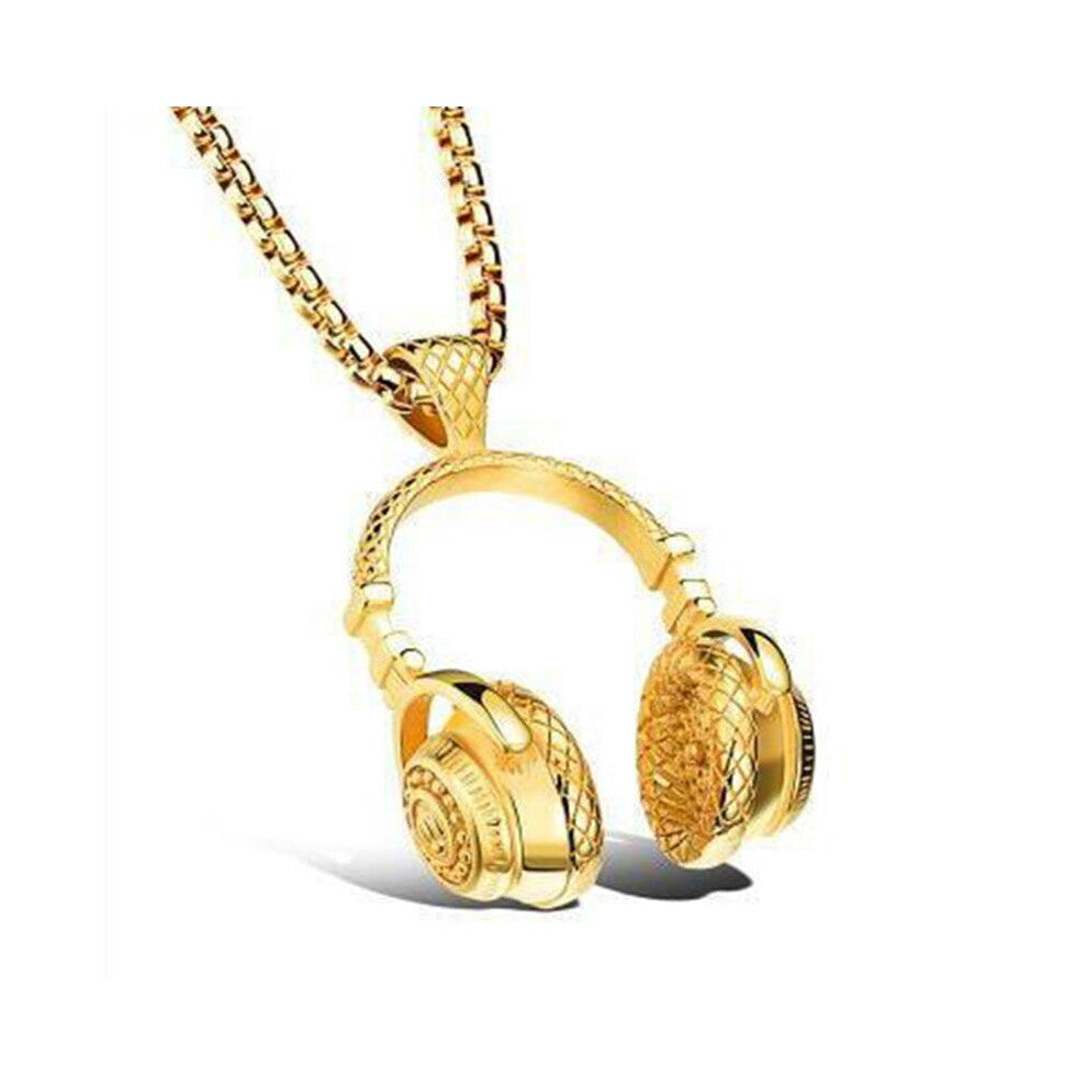 Rock Hip Hop Jewelry Men Necklace Stainless Steel DJ Music Headphone Pendant Necklaces Mens Jewellery