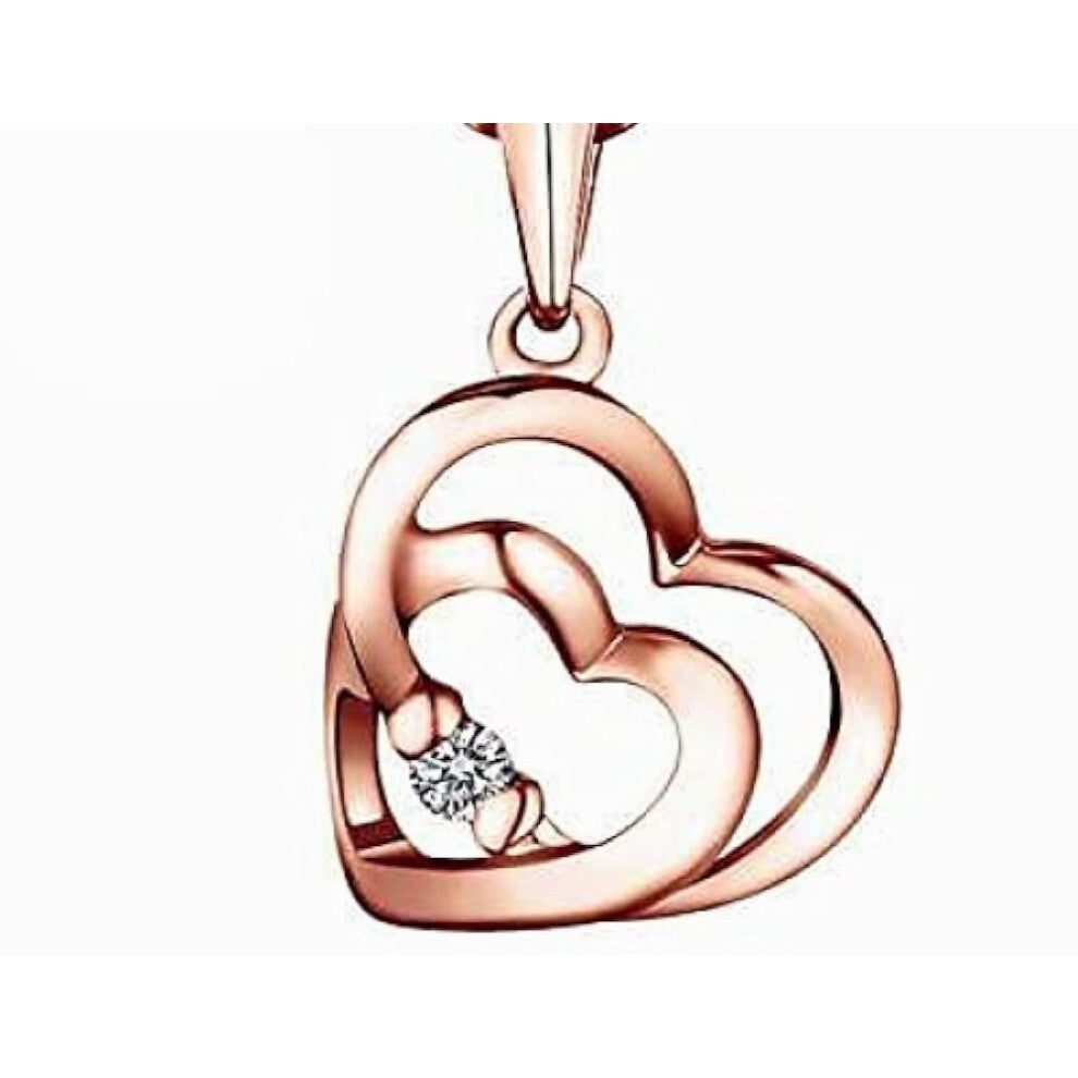 Interlocked Double Heart Necklace, Zirconia Inlaid Cable Chain Clavicle For Trendy, Fancy Chains With Pendant, Intertwined Pendant(Rose