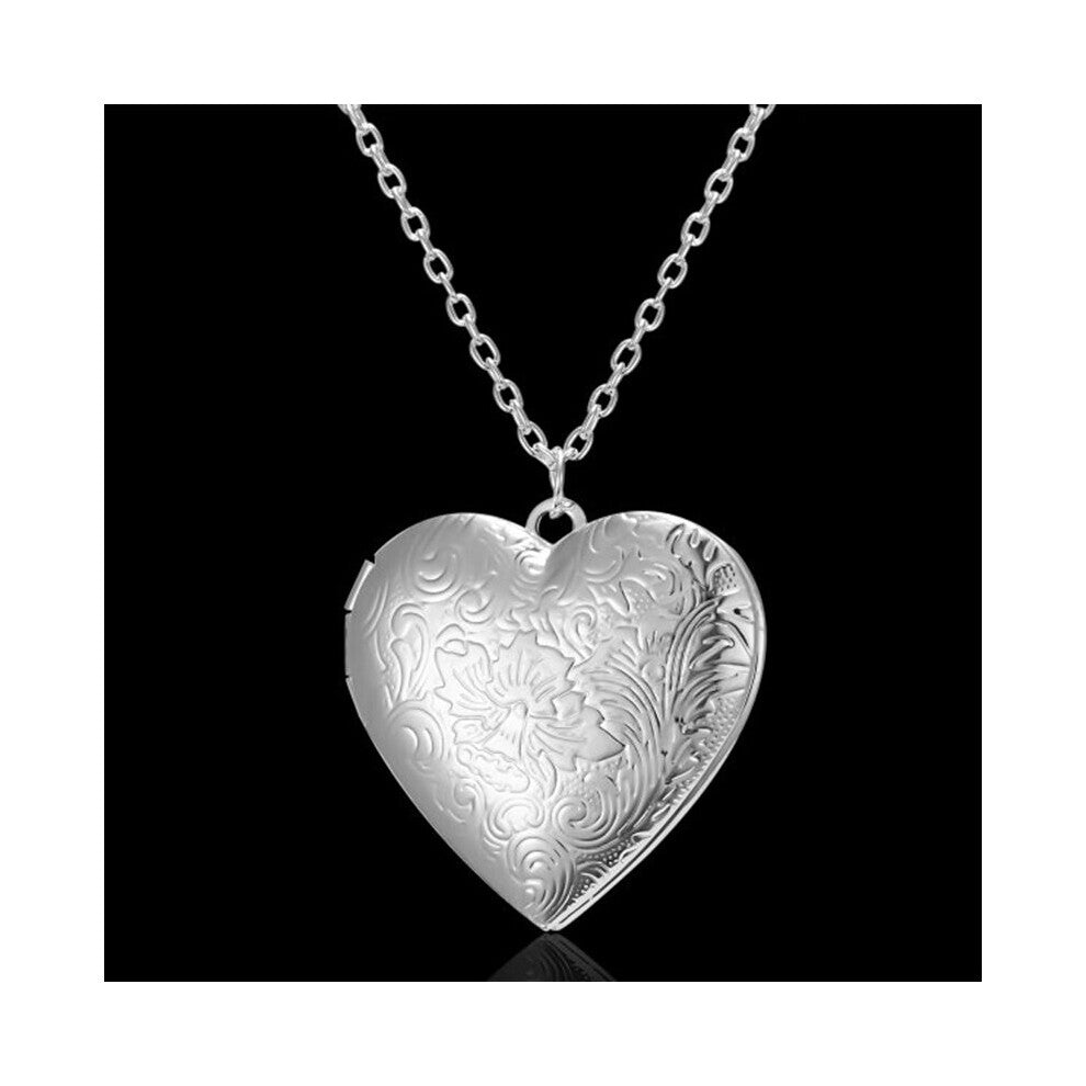 Openable Love Heart Locket Pendant Women Necklace Silver Chain Memory Photo Frame Family Lover Valentine Jewelry Gift