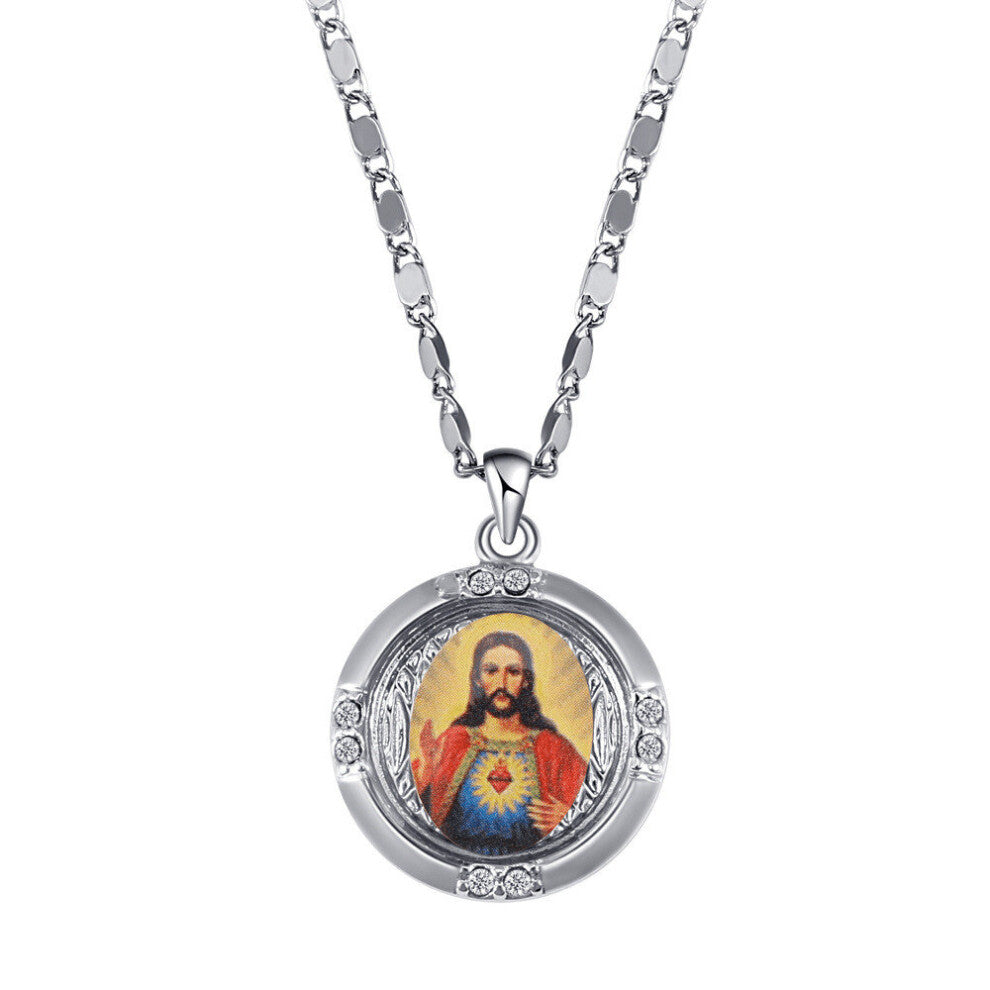 Stainless Steel Necklace Openable Patched Jesus Locket Pendant Women Mens Chain Necklace Memory Photo Frame Jewelry Allah