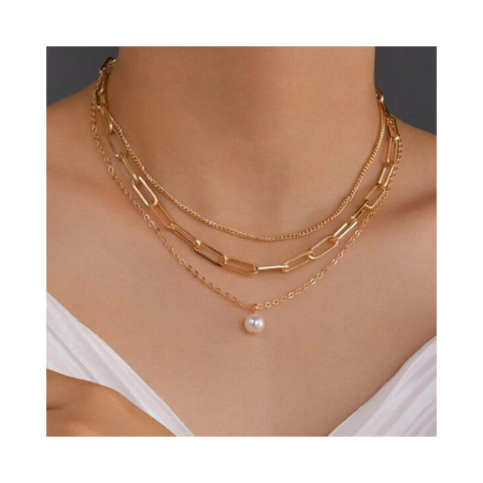 Vintage Pearl Charm Layered Necklace Women's Jewelry Layered Accessories for Girls Clothing Pendant