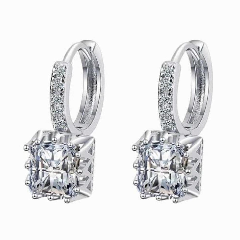Cubic Zirconia Square Drop Earrings With Hoop Closure, Dangling Huggie, Hoops Earring, Stud, Earrings, Earrings()