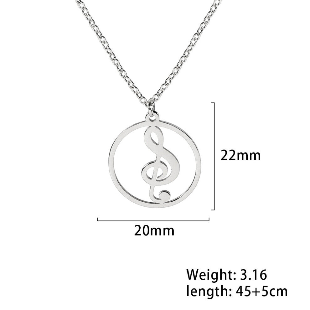 Skyrim Music Note Guitar Pendant Necklace for Women Men Stainless Steel Microphone Accordion Neck Chain Jewelry Gift
