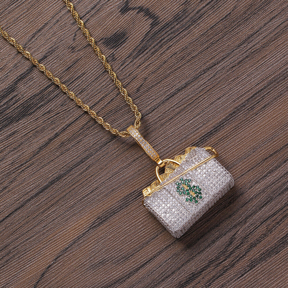 (Light Yellow Gold Color, 50cm) Brass Setting CZ Dollar Pendant Micro pave CZ stones Hip Hop necklace CN287