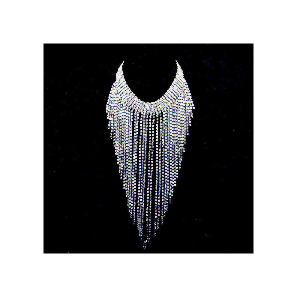 Sparkly Rhinestone Tassel Necklaces for Women Silver Crystal Bling Pendant Chokers Necklace Wedding Bridal Jewelry