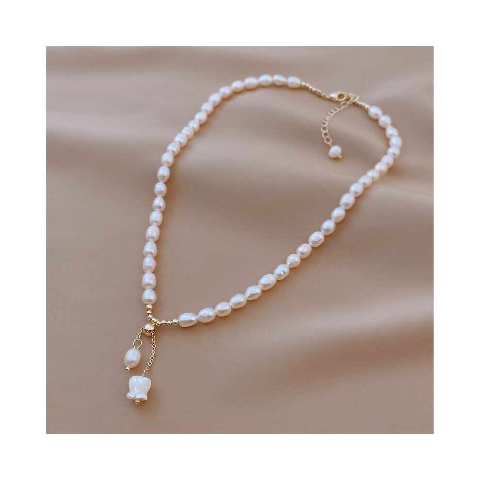 Origin Summer Temperament Beaded Freshwater Pearl Chokers Necklace for Women Rose Flower Necklace Jewellery
