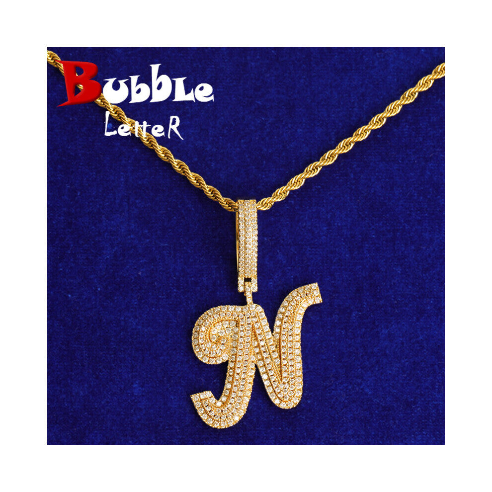 (Navy Blue, 35cm) Bubble Initial Letter Jewelry Men Necklace Real Plated Hip Hop Pendant Christmas Gift