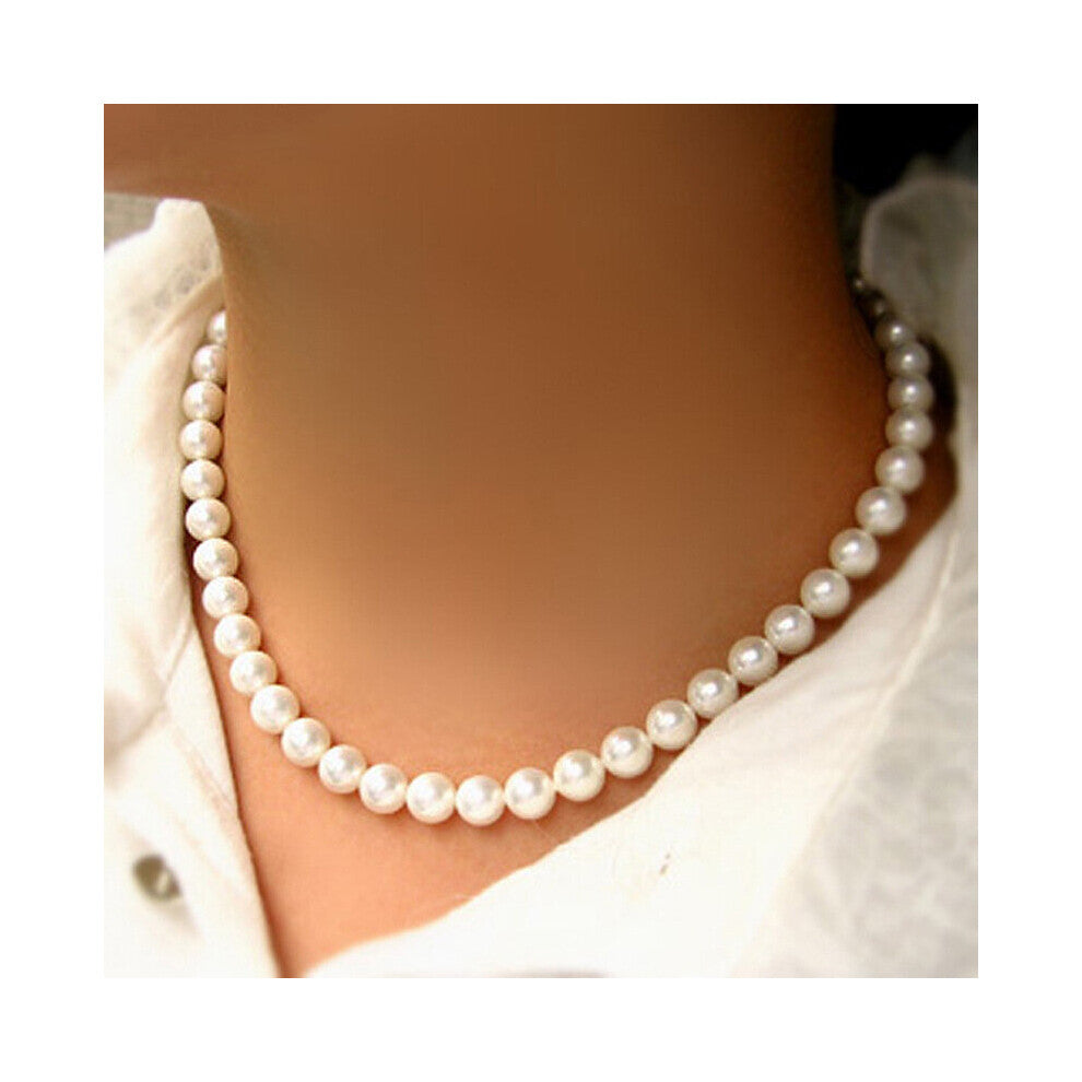 Classic Pearl Chokers Necklace For Women Men Wedding Banquet Necklaces Vintage 8mm Bead Hanmade Jewelry Party Gift