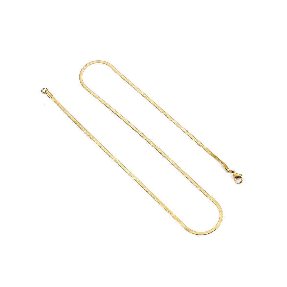 (Silver Plated, 50cm) Classic Stainless Steel Flat Chain Necklace Herringbone Snake Chain For Men Women Chokers Clavicle Necklace Jewelry Gift