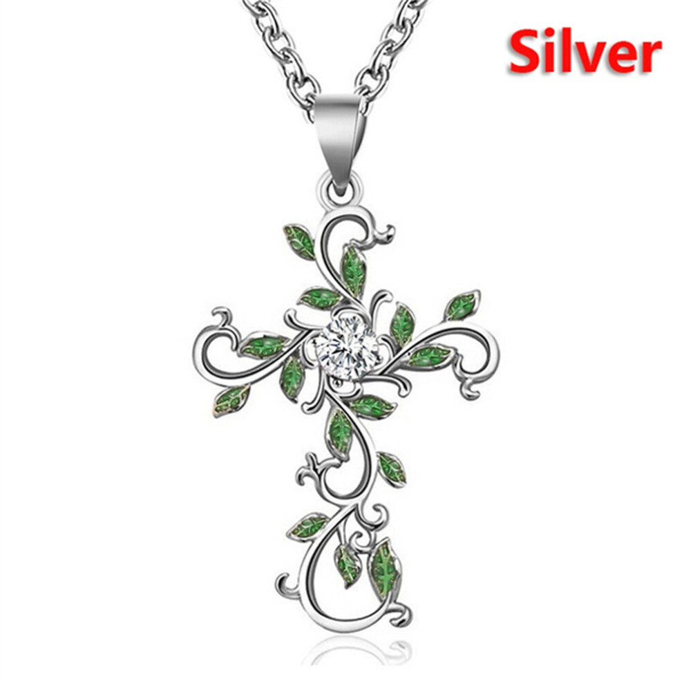Retro Vine Entwined Cross Necklaces For Women Zircon Clavicle Necklace Religious Jewelry Gift