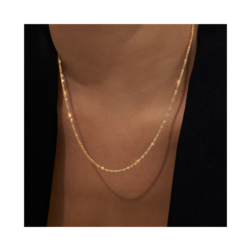 (Light Yellow Gold Color, 45cm) Gold-Silver Flat Glossy Chain Necklaces Minimalist Statement Chokers For Women Jewelry