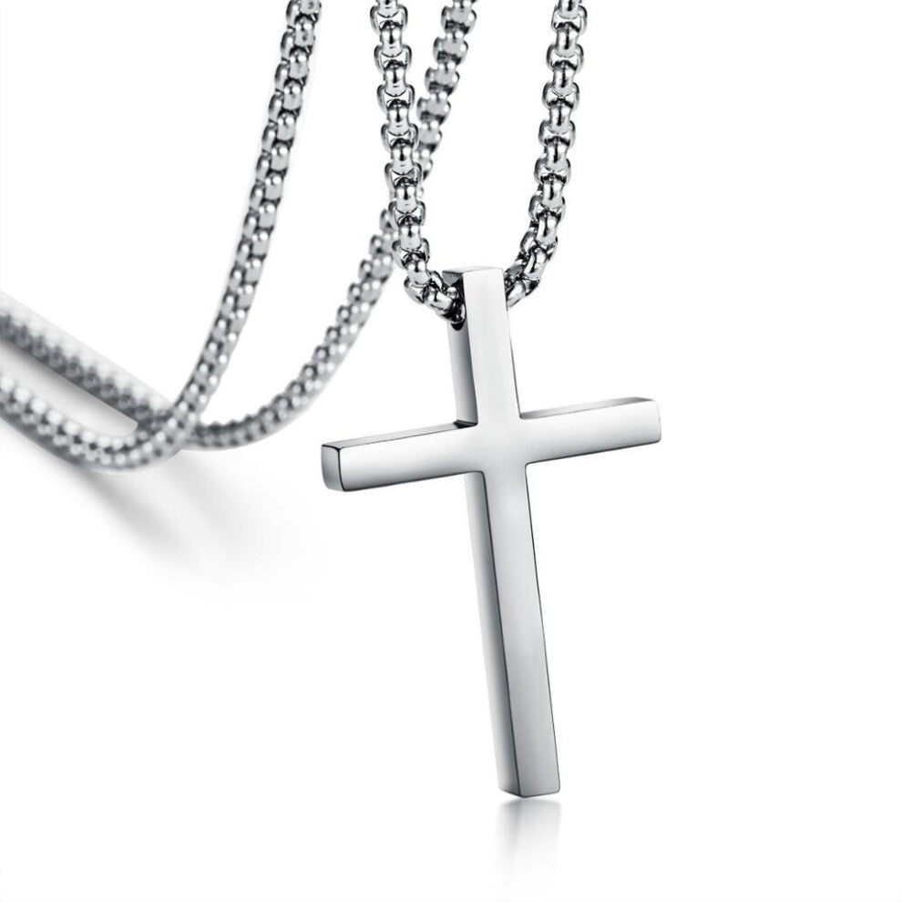 (Light Yellow Gold Color, 45cm) Stainless Steel Cross Pendant Necklace for Men Women Minimalist Jewelry Male Female Prayer Necklaces Chokers Silver