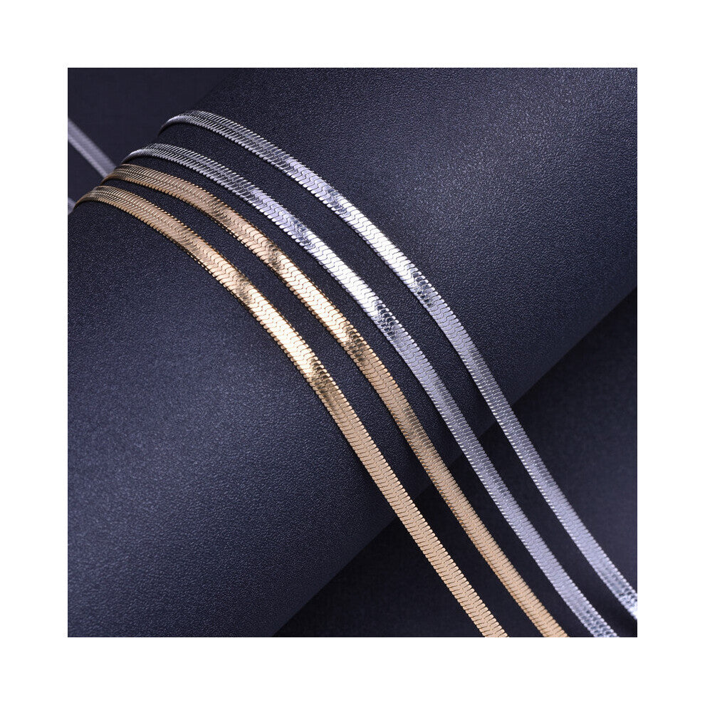 (Black, 55cm) Stainless Steel Necklace For Women Men Accessories Flat Chain Neck Chokers Jewelry Snake Collier Acier Inoxydable Femme