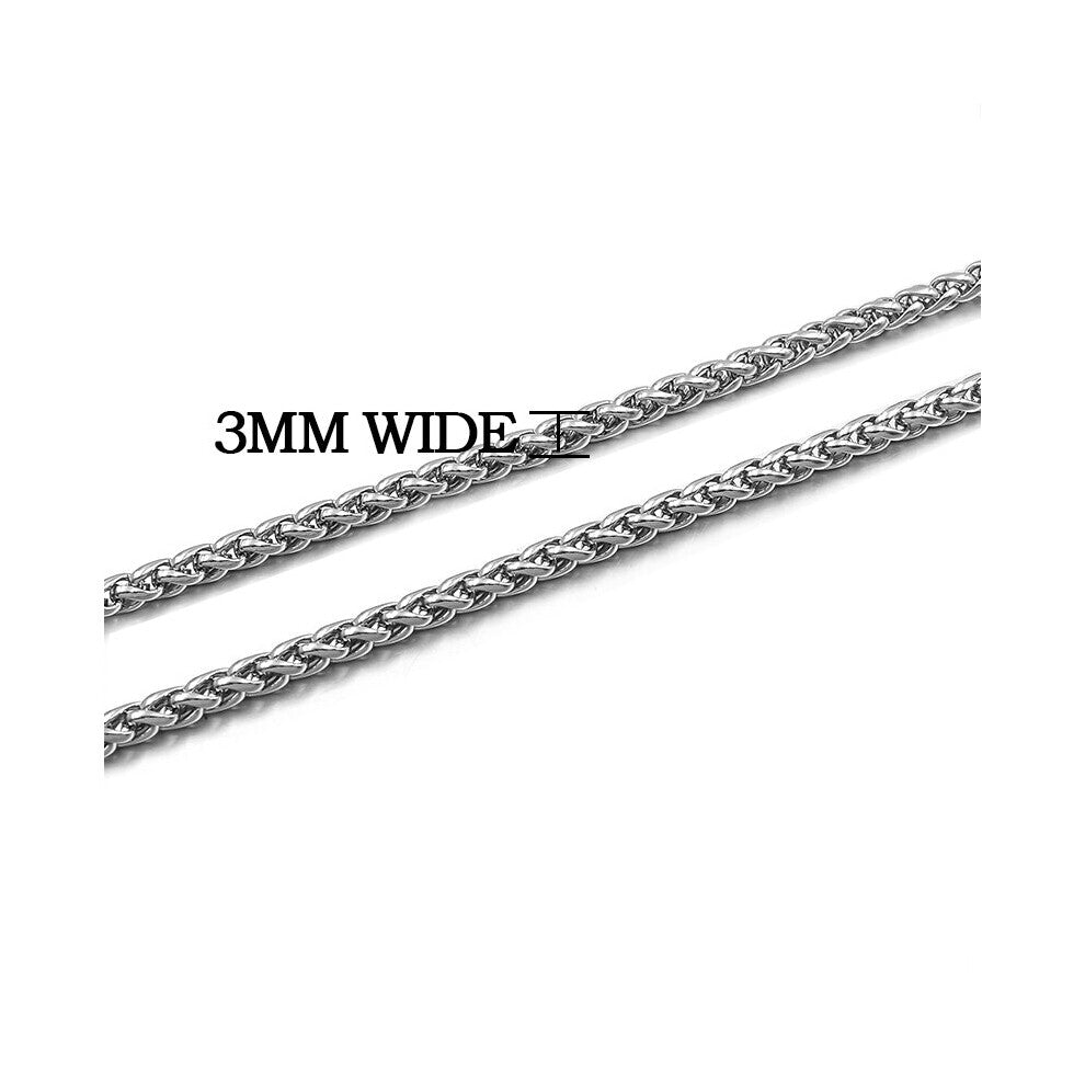 (Light Yellow Gold Color, 90cm) Moorvan Men Necklace Stainless Steel Boys Jewelry 40cm-90cm Braided Link Wheat Chain Necklace Women punk rock biker gi