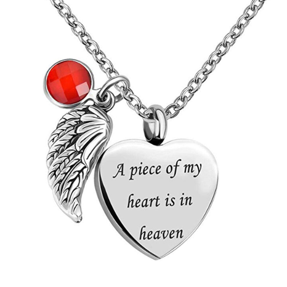 (Black, 50cm) Angel Wing Charm Heart Love 12 Colors Crystal Urn Necklace for Ashes Cremation Jewelry Pendant-A Piece of My Heart is in Heaven