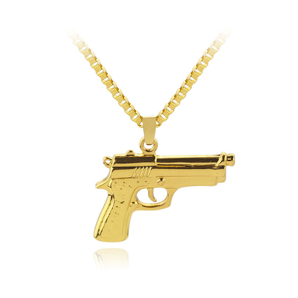 Mens Boys Necklaces Hand Pistol Gun Pendant Necklace Men Biker Gold-color Hip Hop Colar Jewelry