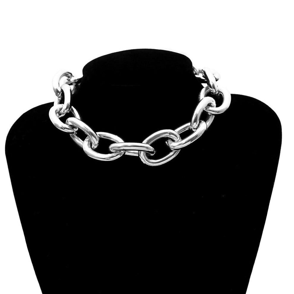 Women Punk Big Linked Glossy Cable Chain Necklace Choker Bracelet Jewelry Decor