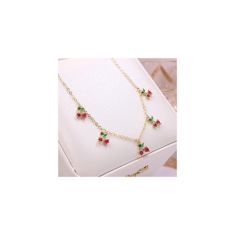 Sight Jewelry Fruit Charm Pendant&necklaces for Women Multicolor Crystal Cherry Chain Choker Necklaces