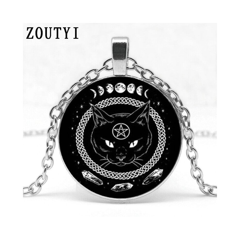 - five-star cat glass pendant necklace, crystal inlaid pendant necklace, ladies men wear jewelry gifts.