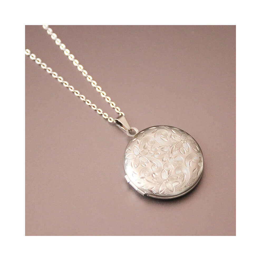 1pc Carved Designs Round Photo Frame Pendant Necklace Stainless Steel Charms Locket Necklaces Women Men Memorial Jewelry