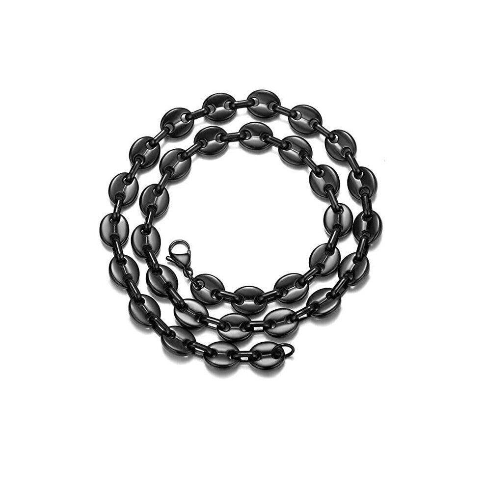 (Green, Nacklace 75CM) 13MM Stainless Steel Coffee Bean Necklace Bracelet Jewelry Set Men Women Pig Snout Chain Filled Chokers Boho Gift