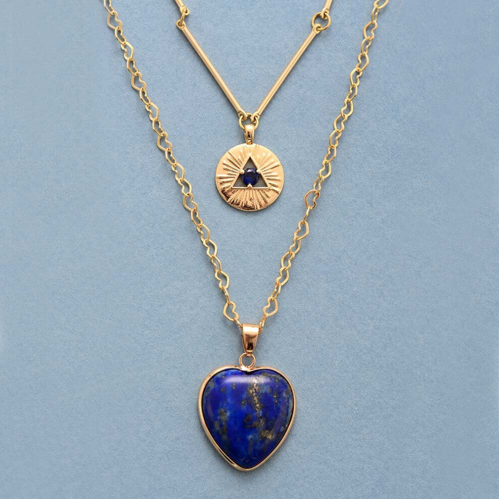 Top Layering Women Lapis Luzuli Heart Pendant Necklace Chokers Zirconia Chain Necklaces Jewelry Femme Bijoux