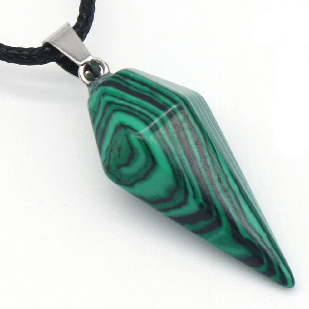 45cm Natural Conical Shape Agates Amethysts Sodalite Rose Quartzs Leather Rope Pendant for Women Jewelry Necklace Size 31x14mm