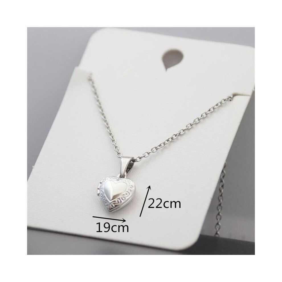 (Light Yellow Gold Color, 50cm) Tiny Heart Photo Frame Pendant Necklace Love Heart Charms Floating Locket Necklaces Women Men Memorial Jewelry di205