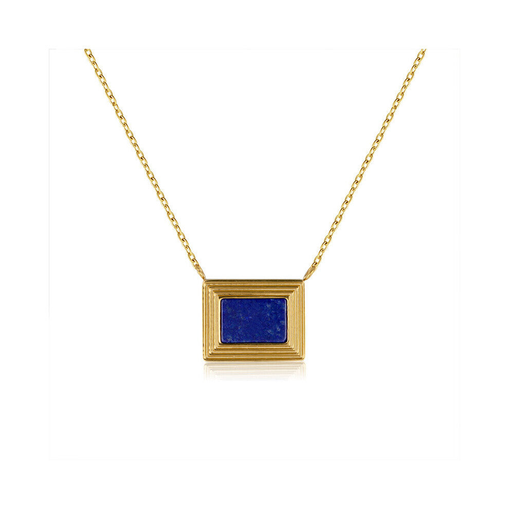 RHYSONG Vintage Photo Frame Sqaure Pendant Lapis Lazuli Stone Necklace Stainless Steel With 18K Collar Jewelry