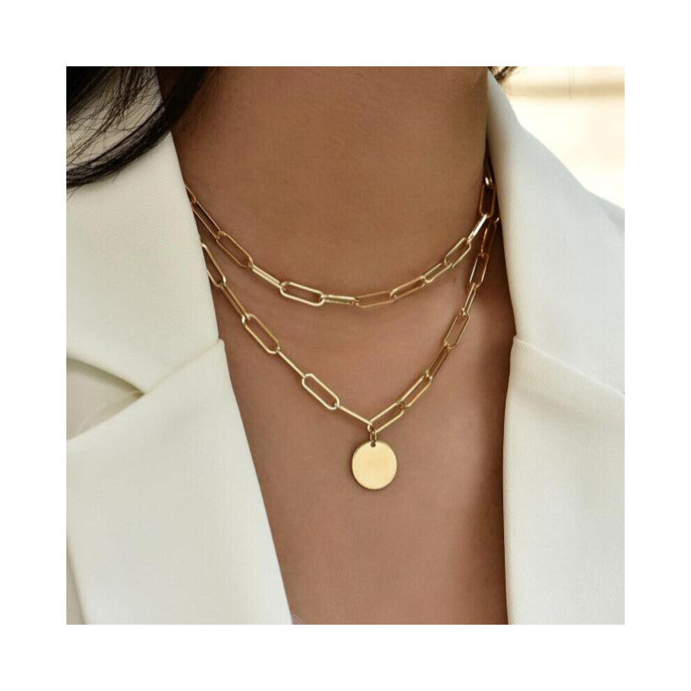Vintage Round Charm Layered Necklace Women's Jewelry Layered Accessories for Girls Clothing Pendant