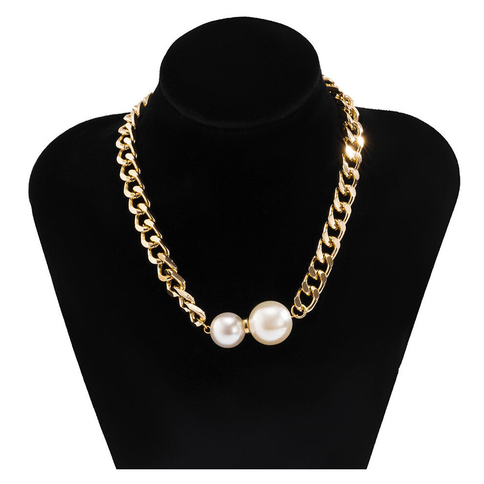 Vintage Smooth Cuban Chains Necklaces Women Gothic Round Pearl Pendant Necklace Girl Chokers Accessories Jewellery