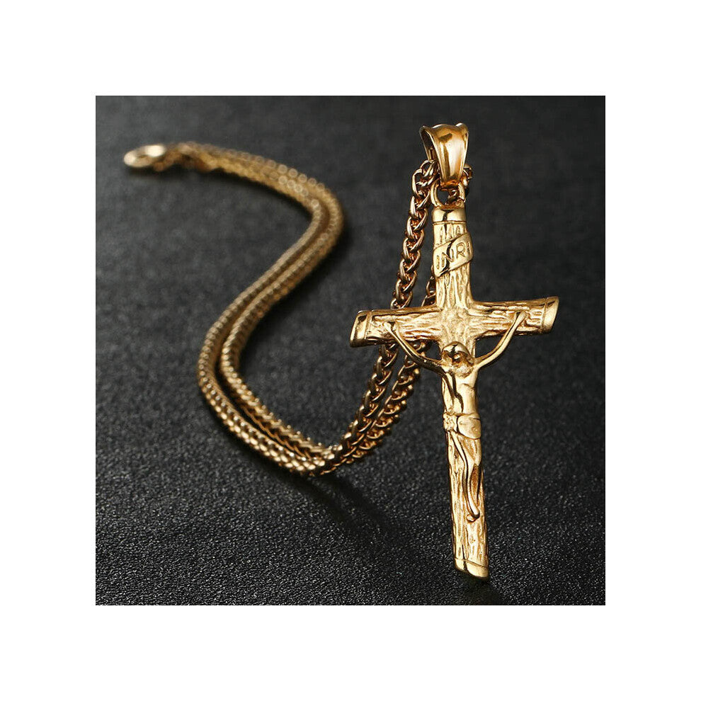 Stylish Stainless Steel Link Chain INRI Jesus Cross Crucifix Pendant&Necklaces Men Jewelry Silver Father Gift