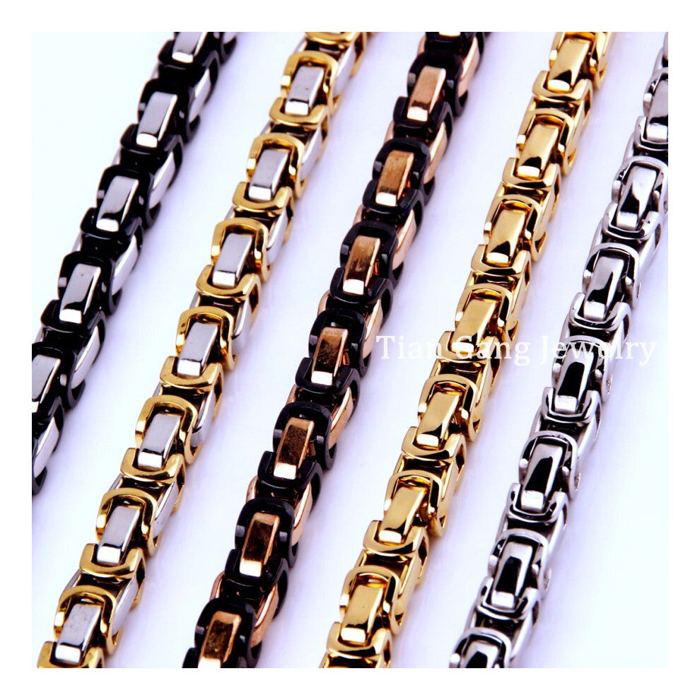 4-5-8mm 316L Stainless Steel Silver Color-Gold-Black-Rose Byzantine Chain Mens Women Necklace-Bracelet