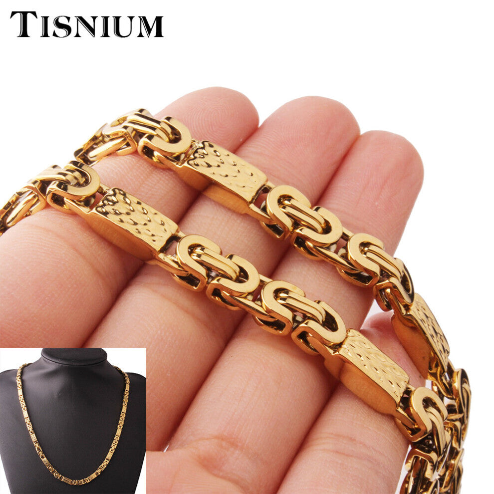 Tisnium Hip Hop Jewelry Men Necklace Bracelet Stainless Steel Accessories Chokers Lanyard Punk Style Chain 6mm